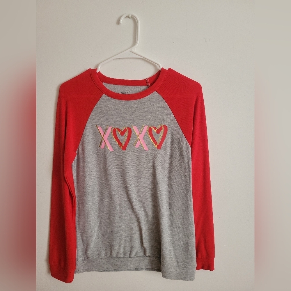 Falls Creek- Valentine Red Gold and Gray XOXO Long Sleeve
